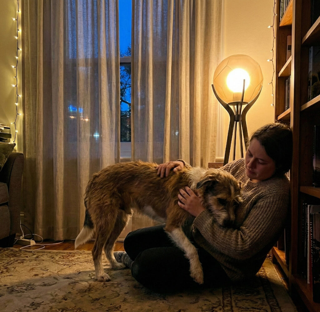 Mujer cuidando de su perro