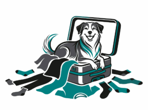Ilustración de un perro dentro de una maleta abierta con ropa, sobre dónde dejarlo en vacaciones