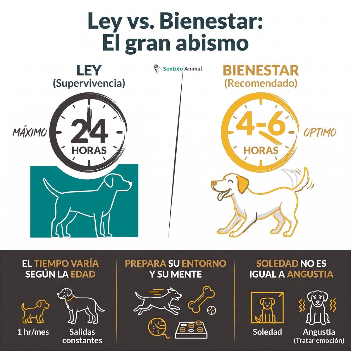 Infografía: la ley permite 24h pero el bienestar recomienda 4-6h para un perro solo