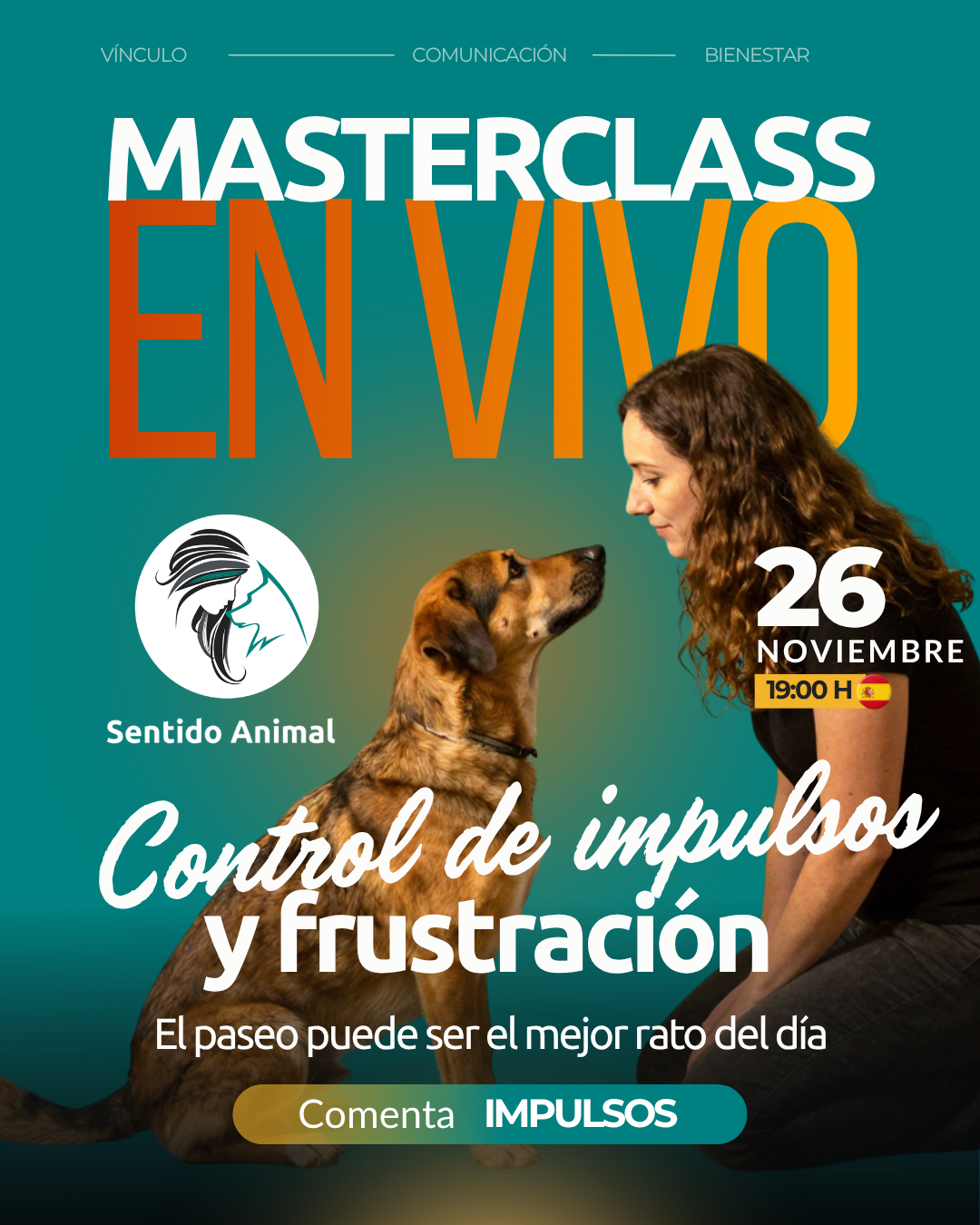 Cartel de la masterclass Control de impulsos y frustración, jueves 26 de noviembre