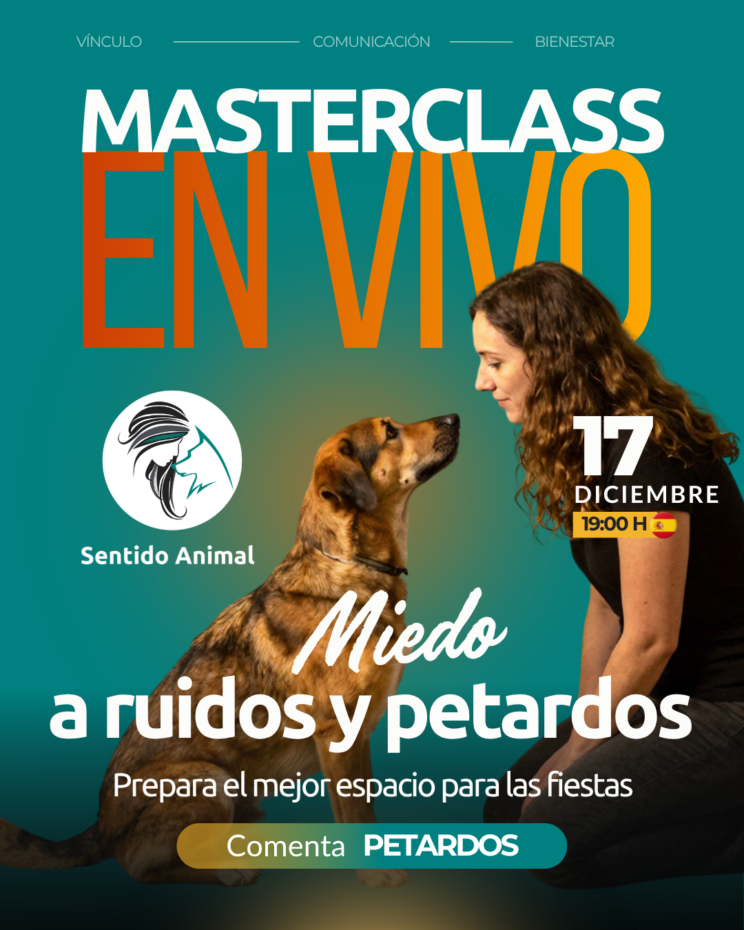 Cartel de la masterclass Miedo a los ruidos y petardos, jueves 17 de diciembre