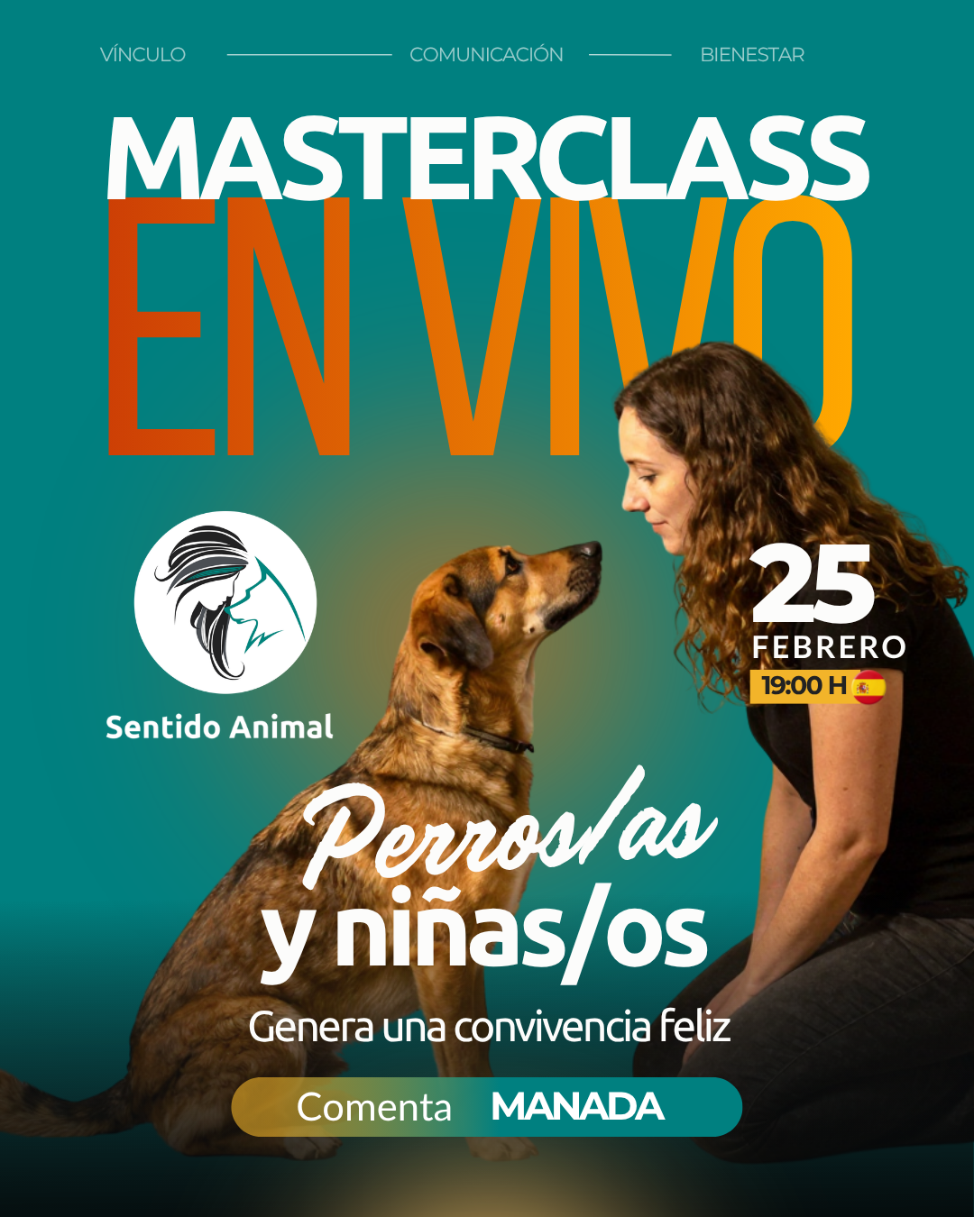 Cartel de la masterclass Perros y niños, jueves 25 de febrero